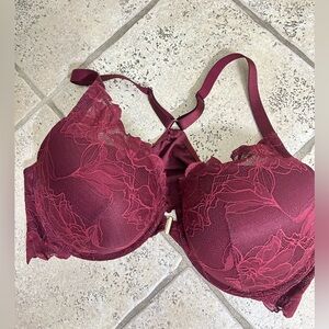 Auden lace front close push up bra size 46C NWT Burgundy